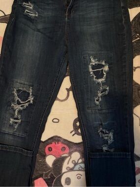 Vanilla Star Distressed Dark Wash Ripped Jeans